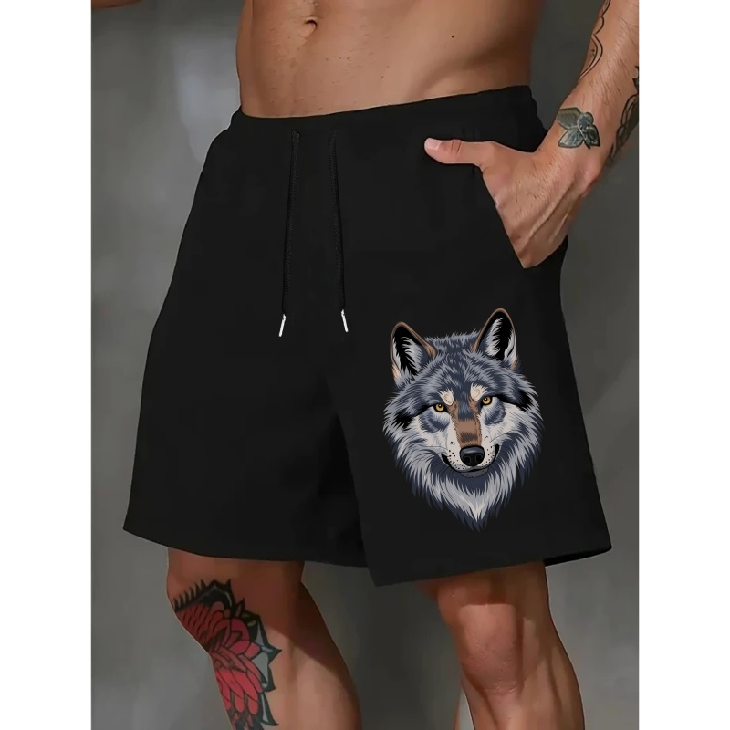 

Men's Wolf Head Shorts - Comfy Drawstring Summer Beach & Sportswear, Polyester, Multiple Colors