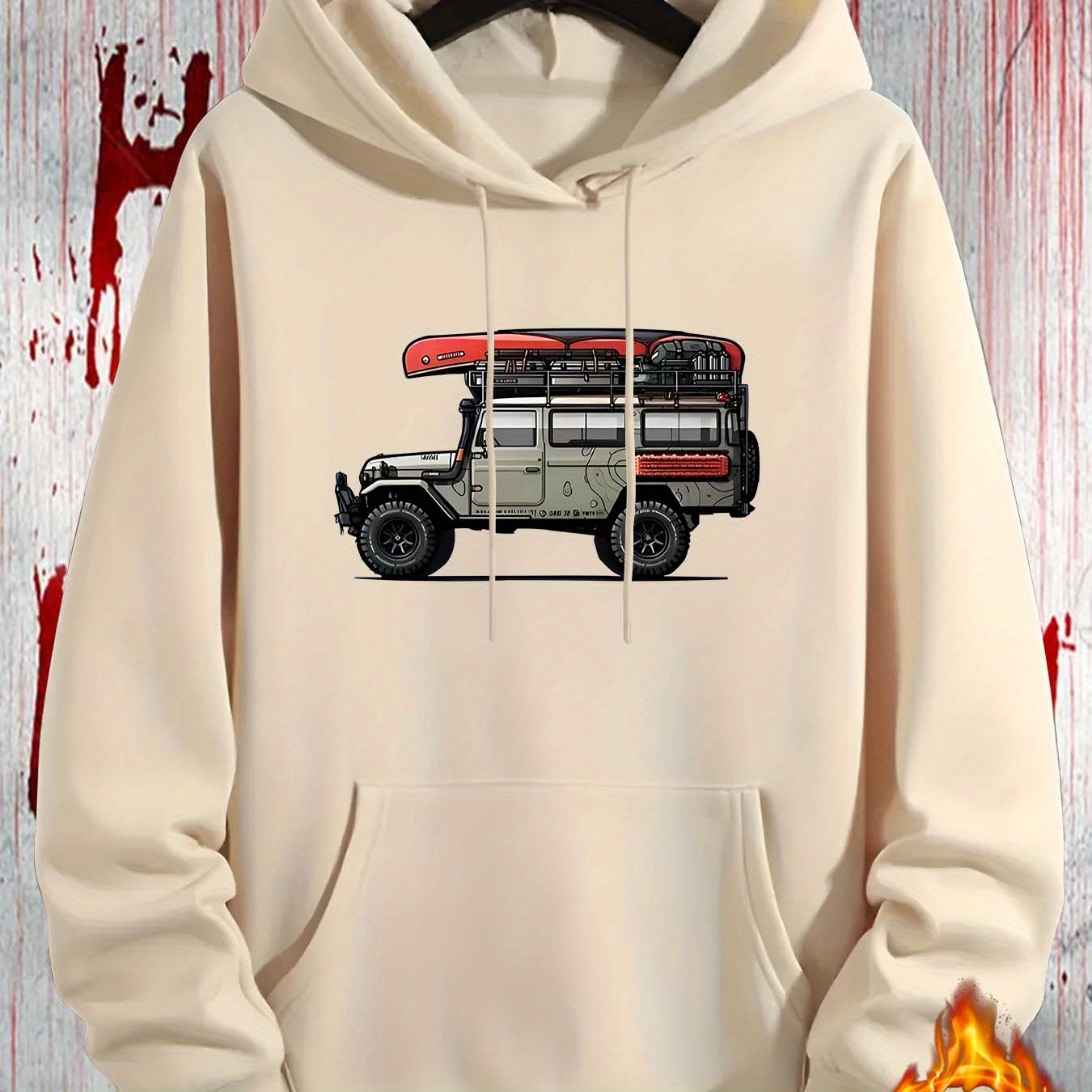 

Truck Print Hoodie Cool Hoodie, Men's Casual Pullover Hooded Sweatshirt With Kangaroo Pocket Pocket