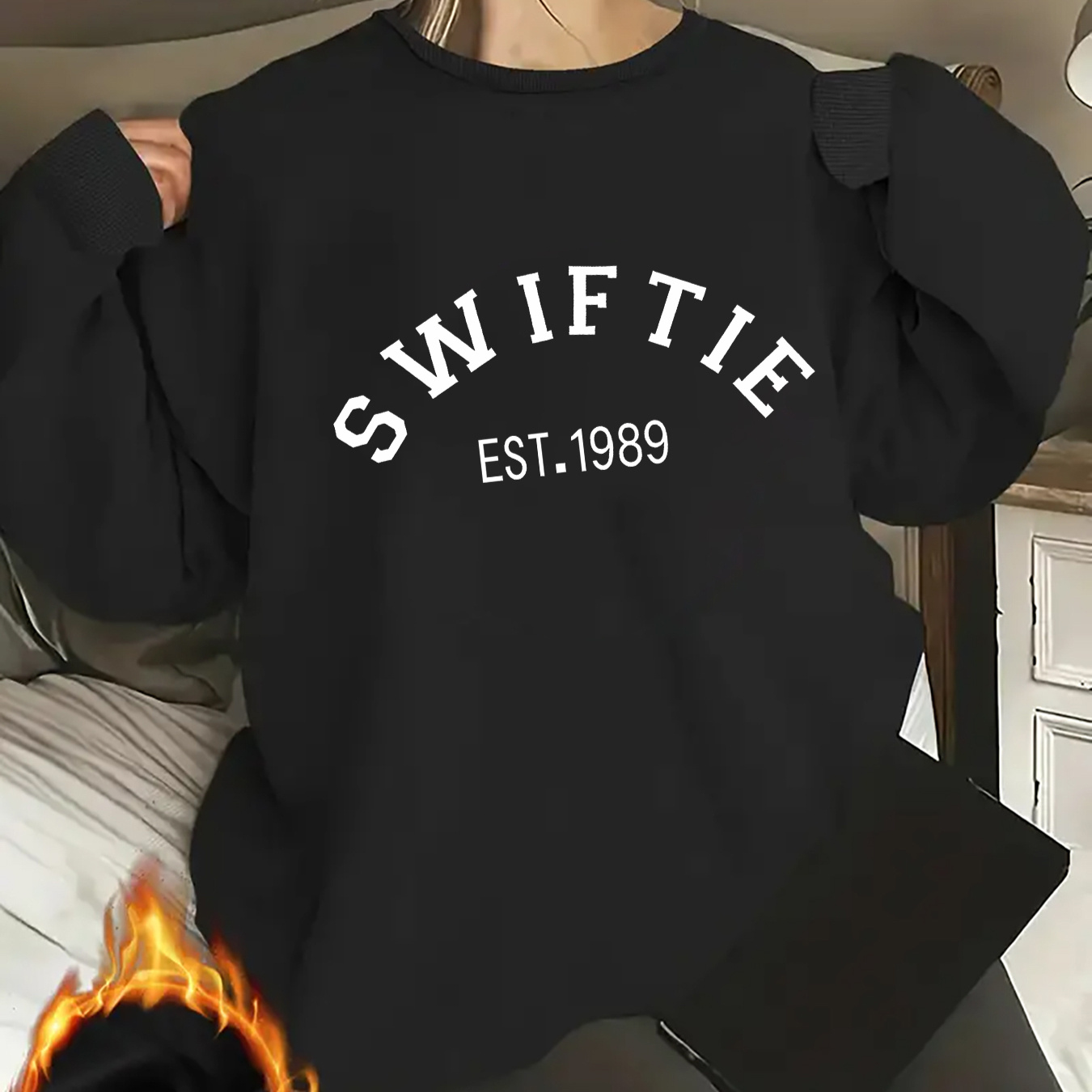 

Swiftie Letter Print Sweatshirt For Women - All Comfortable Long Sleeve Crewneck Hoodie, Thickened , 100% Polyester, Knit Fabric, Adult Unisex Pullover Sweatshirt