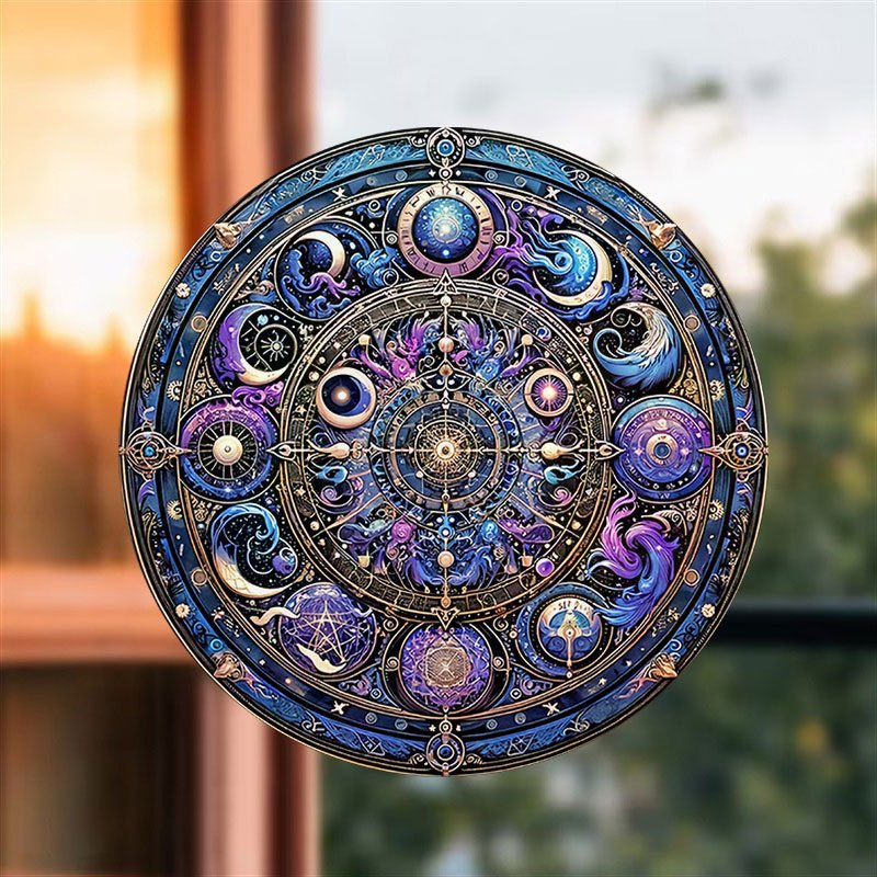 

Zodiac Compass Window Cling - Reusable, Vinyl Decal For Home & Garden Decor, Sun , No-glue Pet Film Sticker For Windows, Doors, Cars, Rvs - 9" Square