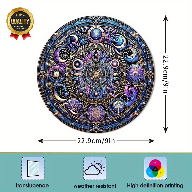 1pc Zodiac Compass Sun Window Sticker - Reusable Static Cling Vinyl Decal With Vibrant Celestial Design, 9x9 Inch Uv-resistant Fade-proof For Home, Garden, Car, Rv Decor