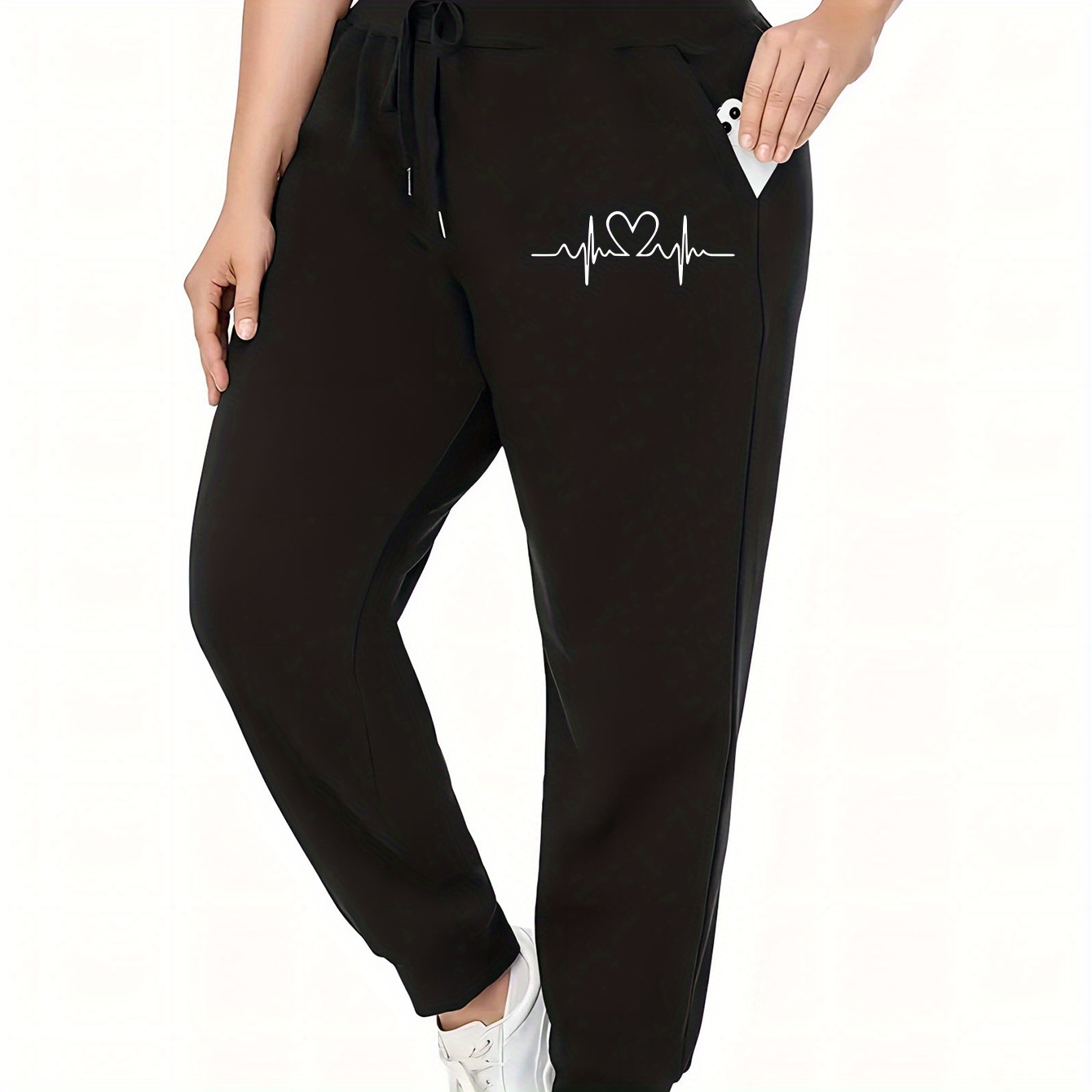 

Joggers Grande Taille pour Femmes à Imprimé Cœur - Pantalons de Survêtement Décontractés avec Cordon de Serrage et Poches, Confortable pour Automne/Hiver