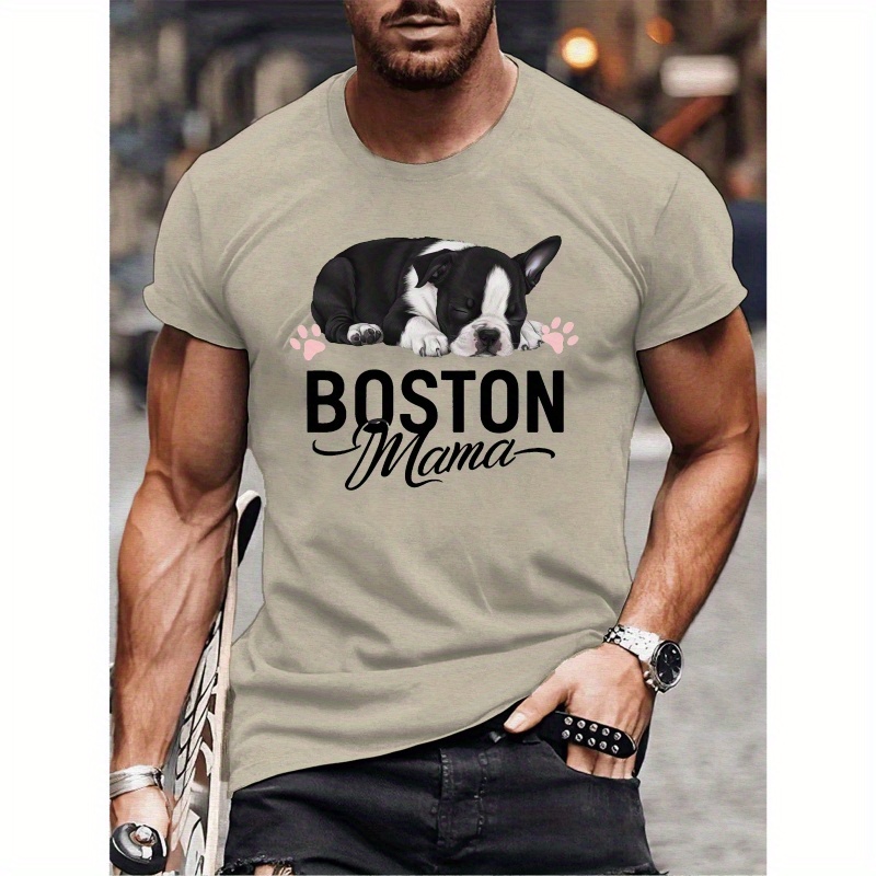 

Boston Terrier Mama Graphic Tee For Men - Casual Short Sleeve, Breathable Polyester, Machine Washable - Fashion