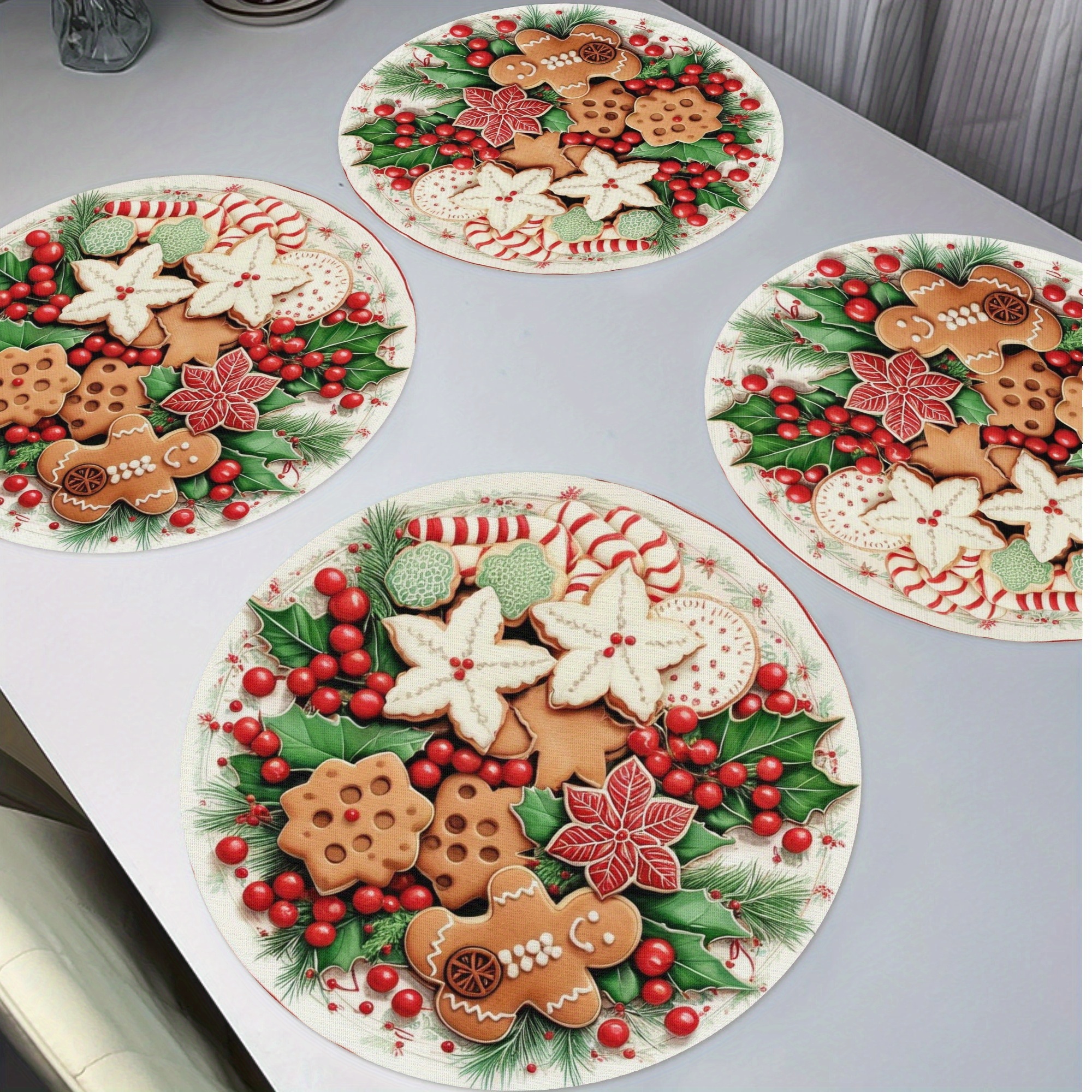 

4pcs Set Of Christmas & For Man Round Placemats - For Dining & Decor, 15- Table For And