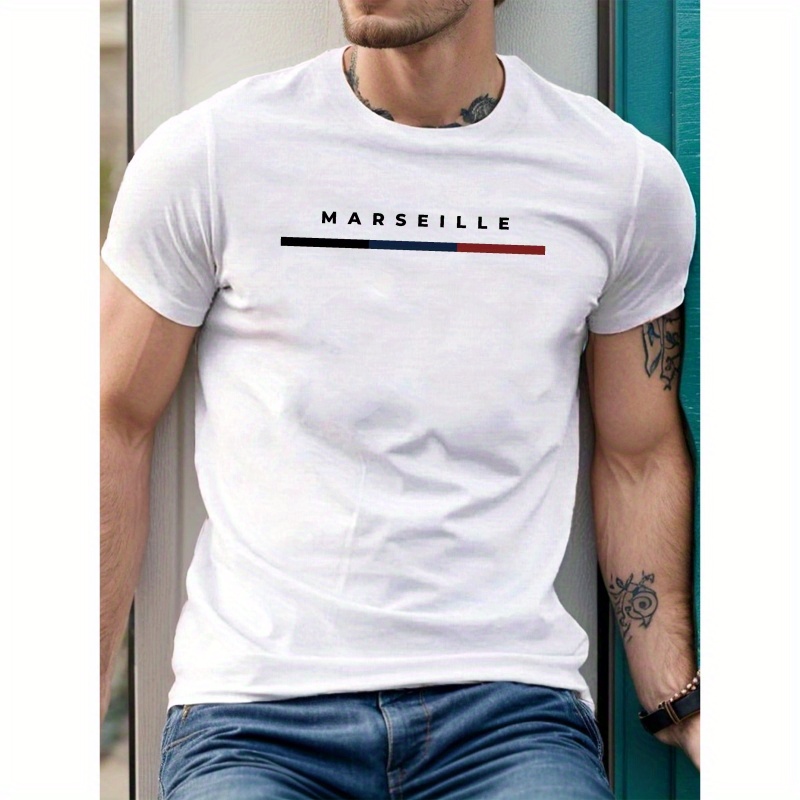 

T-shirt à imprimé géométrique pour homme - Tissu en polyester tricoté décontracté, col rond, coupe standard, t-shirt d'été à manches courtes