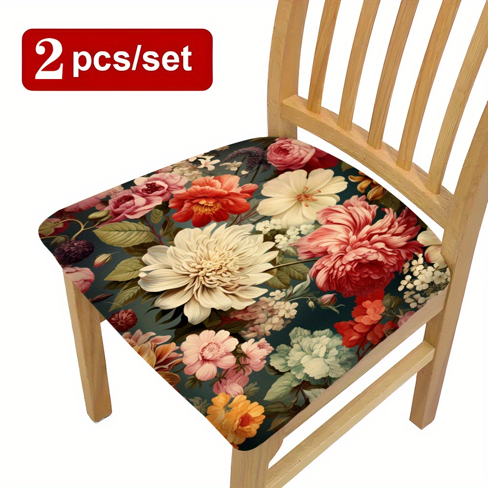 

Floral Chair Seat Covers - Polyester Slipcovers For Dining Room, Living Room, Office Chair Protection - , Machine Washable, Non-slip Grip - Sets Of 2, 4, 6 Pieces