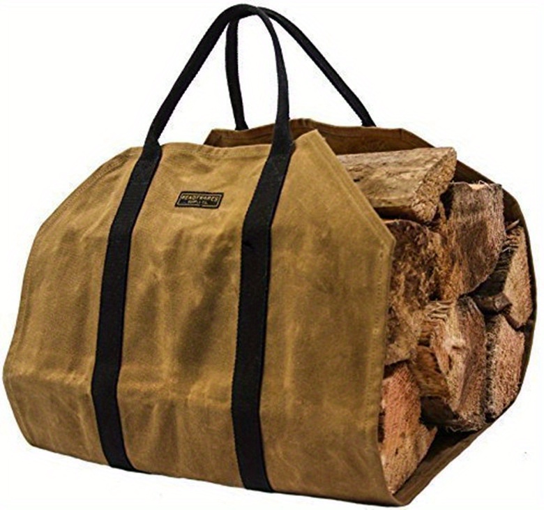 1pc   canvas firewood carrier bag with handles heavy duty log tote for fire pit camping bbq outdoor activities glass fiber reinforced wood carrying sack details 0