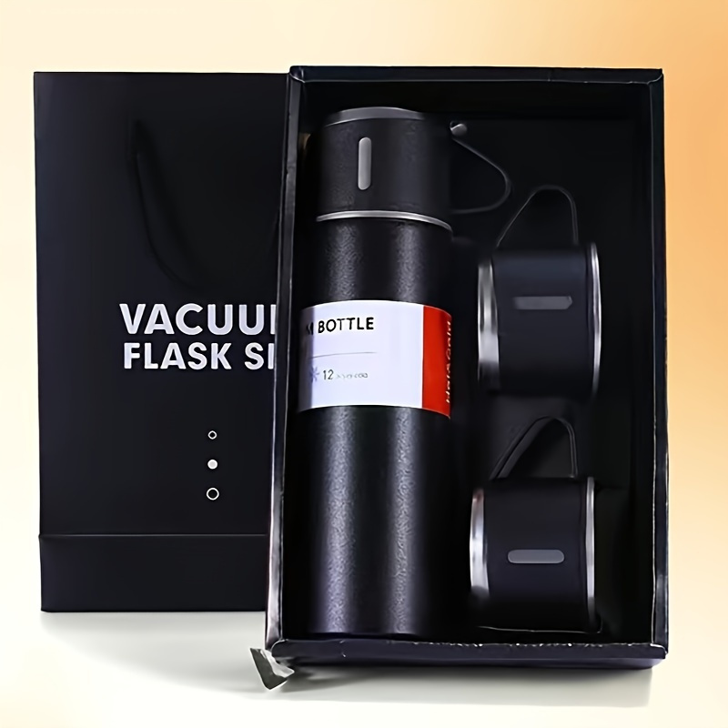 stainless steel vacuum insulated water bottle set with 3 cup lids 500ml travel thermal mug   drinks hot or cold for hours ideal for   food contact safe gift ready details 2