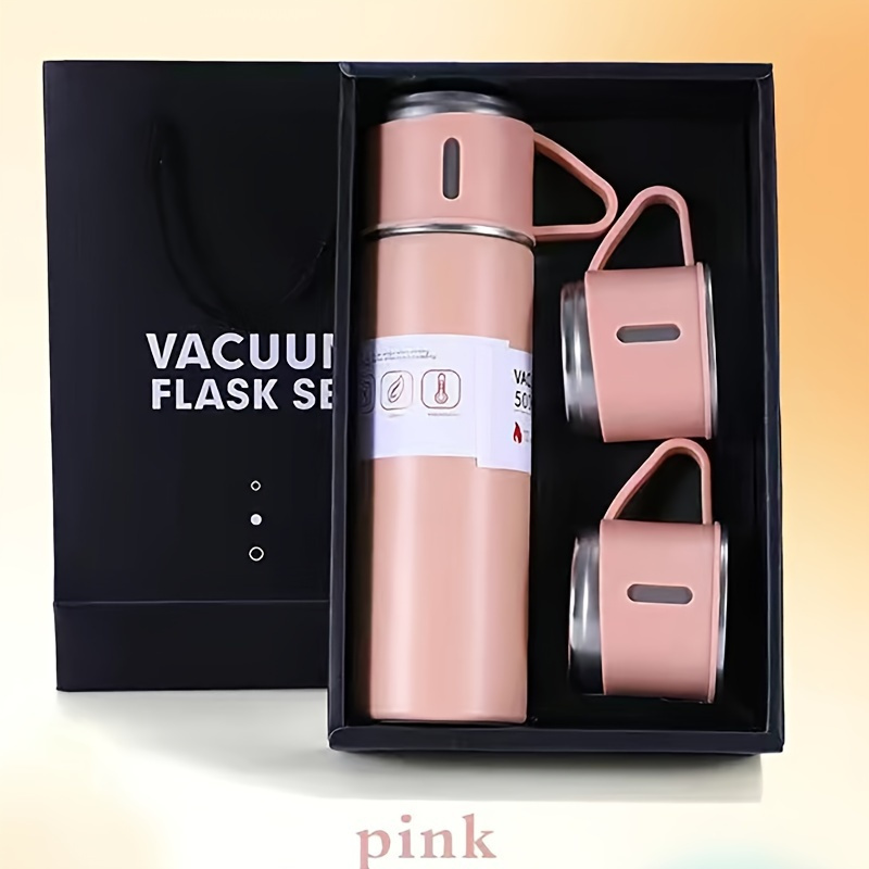 stainless steel vacuum insulated water bottle set with 3 cup lids 500ml travel thermal mug   drinks hot or cold for hours ideal for   food contact safe gift ready details 4