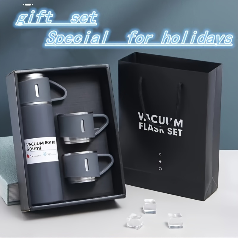 stainless steel vacuum insulated water bottle set with 3 cup lids 500ml travel thermal mug   drinks hot or cold for hours ideal for   food contact safe gift ready details 5