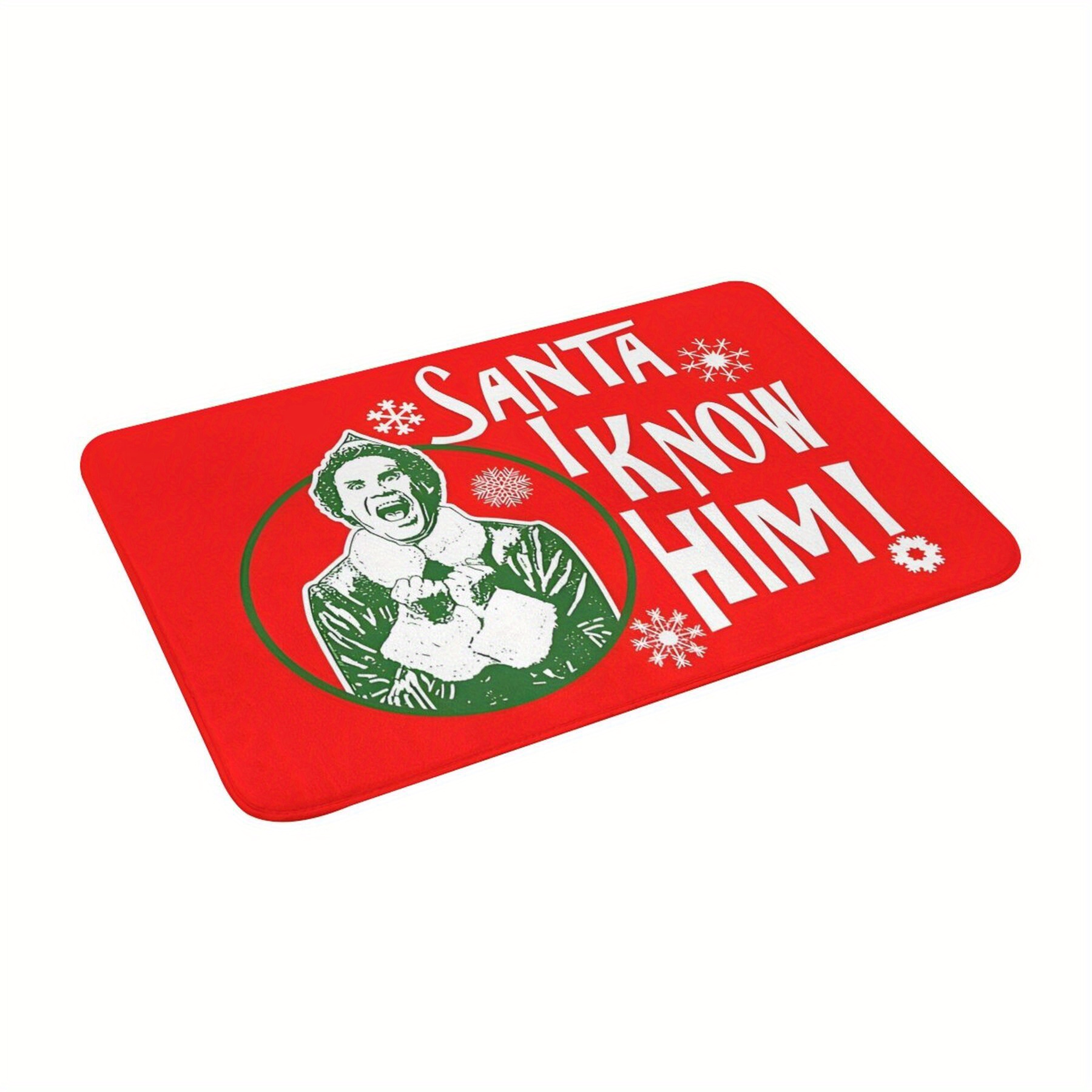 

1pc "santa I Him" Elf-themed Non-slip Doormat - Red & Green Polyester With Accents, Ideal For Decor, Christmas Doormat