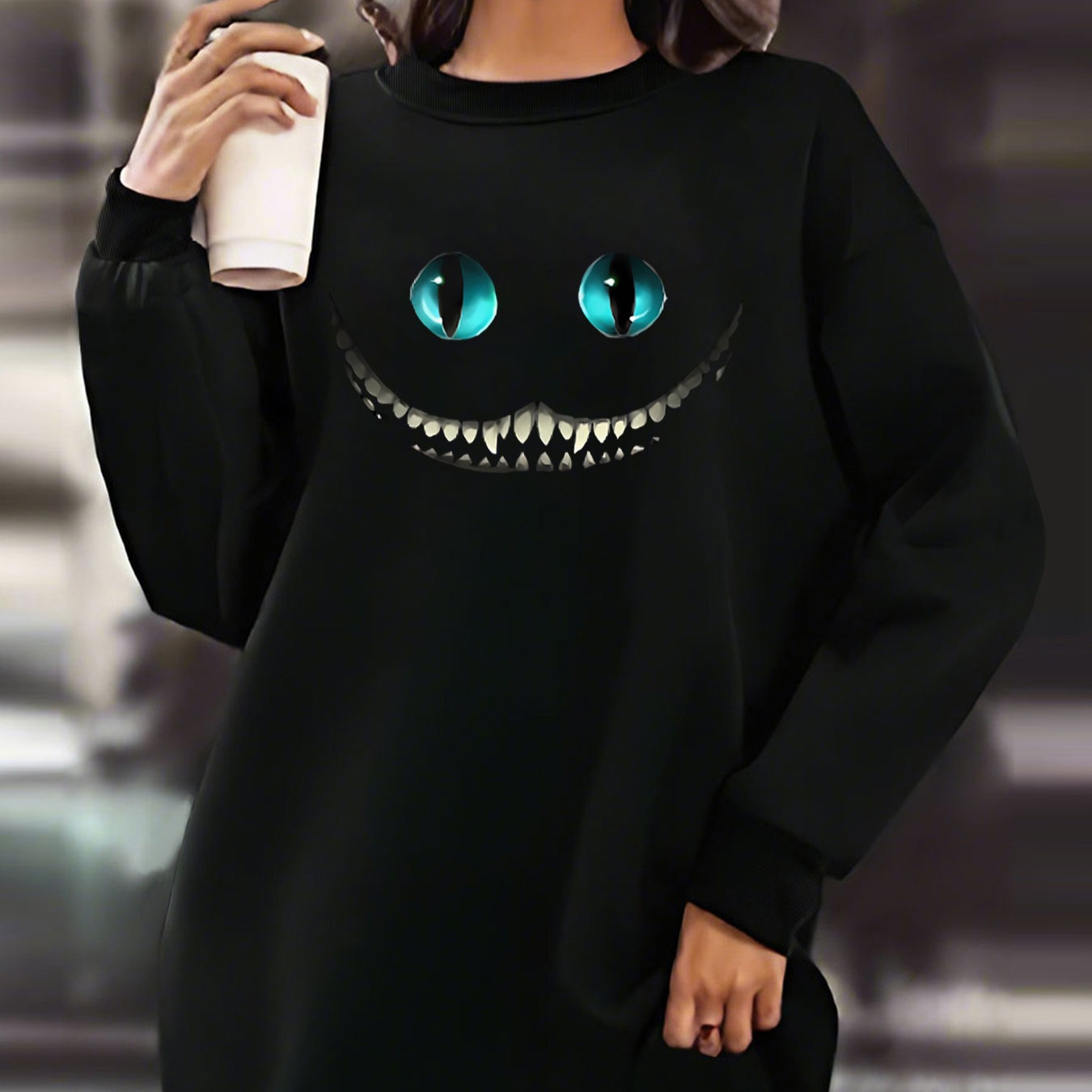 

Women's Autumn And Winter New Printed Plus Fleece Casual Sweater Dress