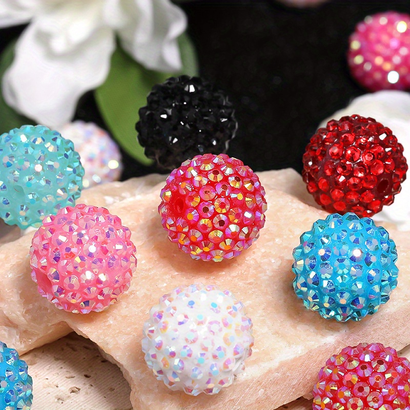 

10 Pcs 20mm Sparkling Crystal Bubble Gum Beads For Making, Necklaces & Crafts, Plastic Multicolored Rhinestone Bead Set