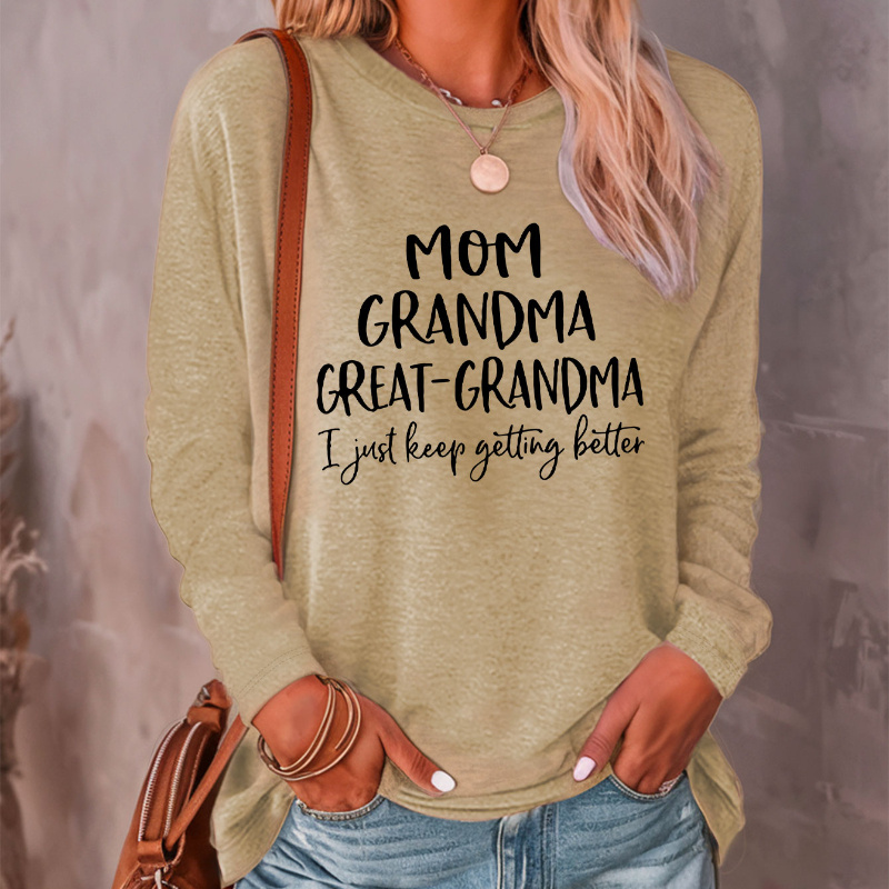 

Women's Casual Crew Neck Long Sleeve T-shirts Grandma Great-grandma Print, Knit Polyester Blend, Regular Length - Fall/