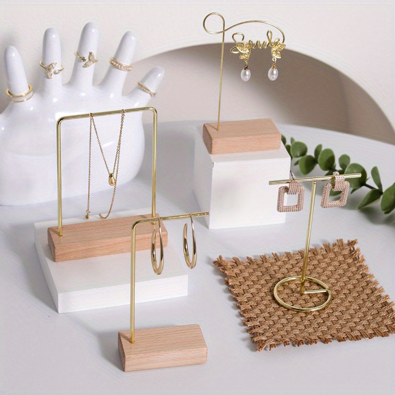 

1pc Jewelry Display Stand, A Metal And Wood Display Rack For Earrings, Necklaces, And Bracelets,