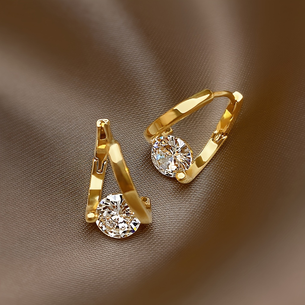 A Pair of Elegant And Minimalist 14K Gold-Plated Zirconia Earrings, Versatile And Stylish, Perfect for Everyday Wear by Women