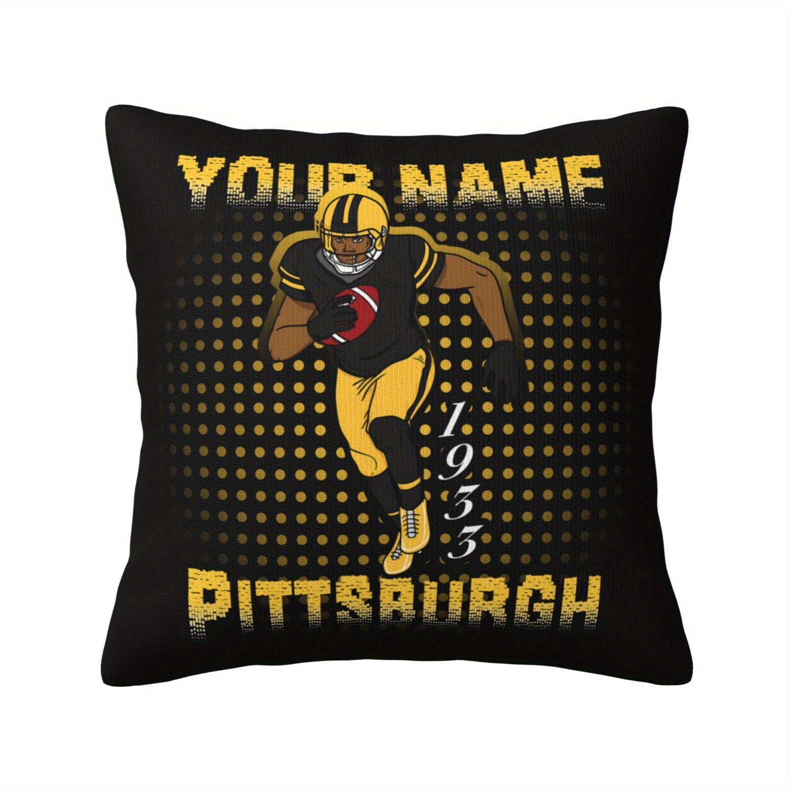 

Customizable Pittsburgh Football Cushion Cover, Personalized Sports Throw Pillow Case, Knit Fabric Polyester Home Decor For Bedroom Living Room, Square 18x18 Inch - No Power Required