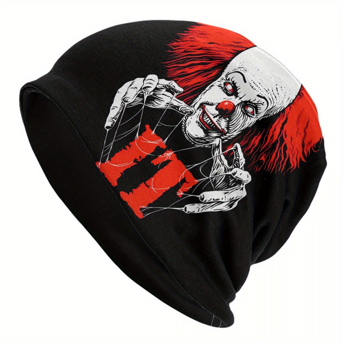 

Casual Knitted Polyester Skull Cap With Elastic Stretch, Graphic Print Skullies & Beanies For Men - Comfortable Pull-on Style Headwear