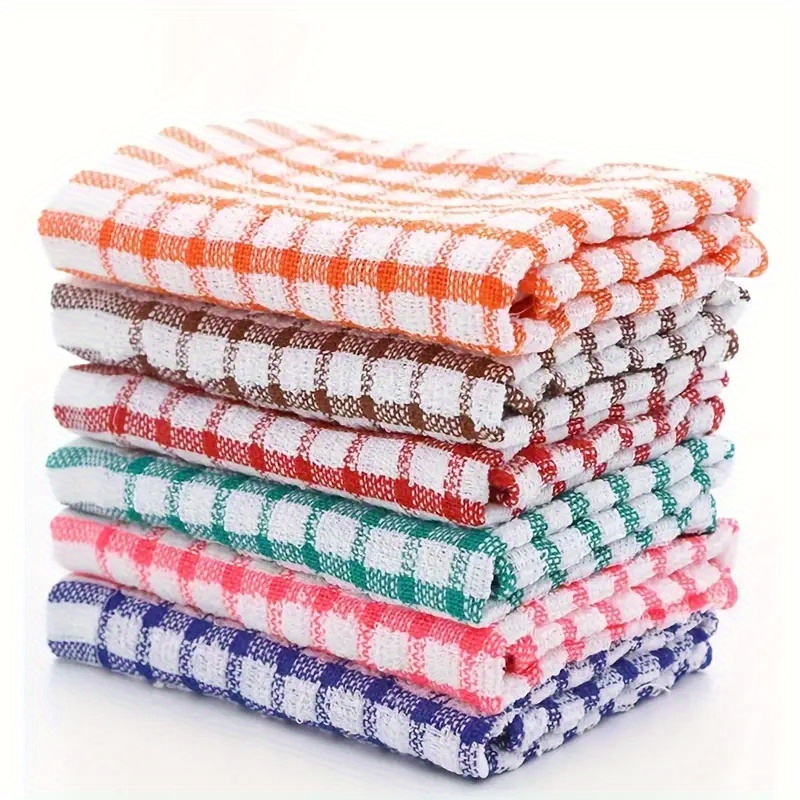 

6/12pcs Random Color Checkered Dish Towels, Absorbent , Kitchen Cleaning Cloth, Cleaning Tools, Reusable Dish Towels, Tea Towels