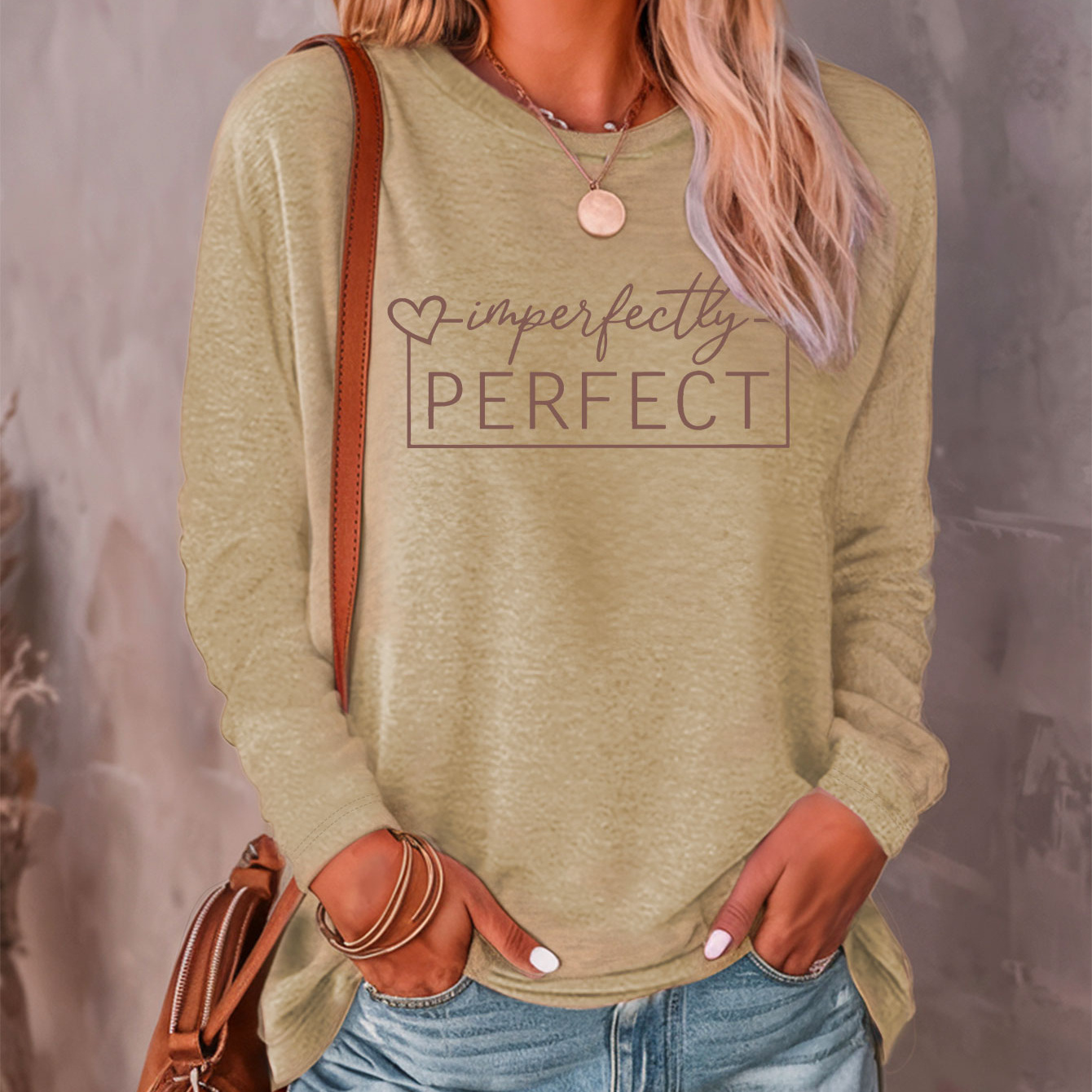 

Women's Casual Crew Neck Long Sleeve T-shirt With "" Print - Polyester Blend Knit Fabric, Comfortable For Fall/winter