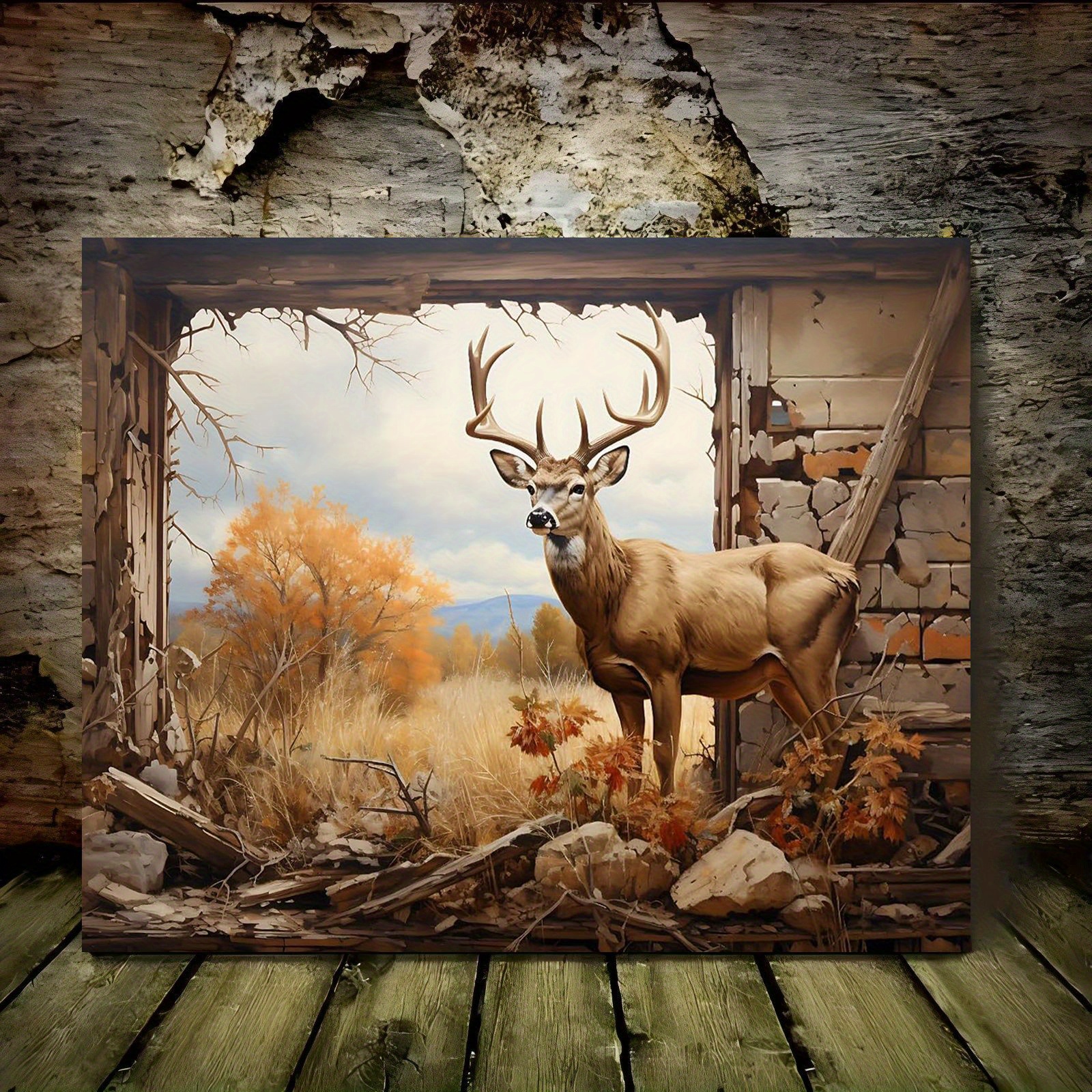 

1pc Waterproof Deer Canvas Art Print With Wooden Frame - Wildlife Wall Decor, Vintage Style Farmhouse Artwork For Home & Office, 11.8x15.7 Inches