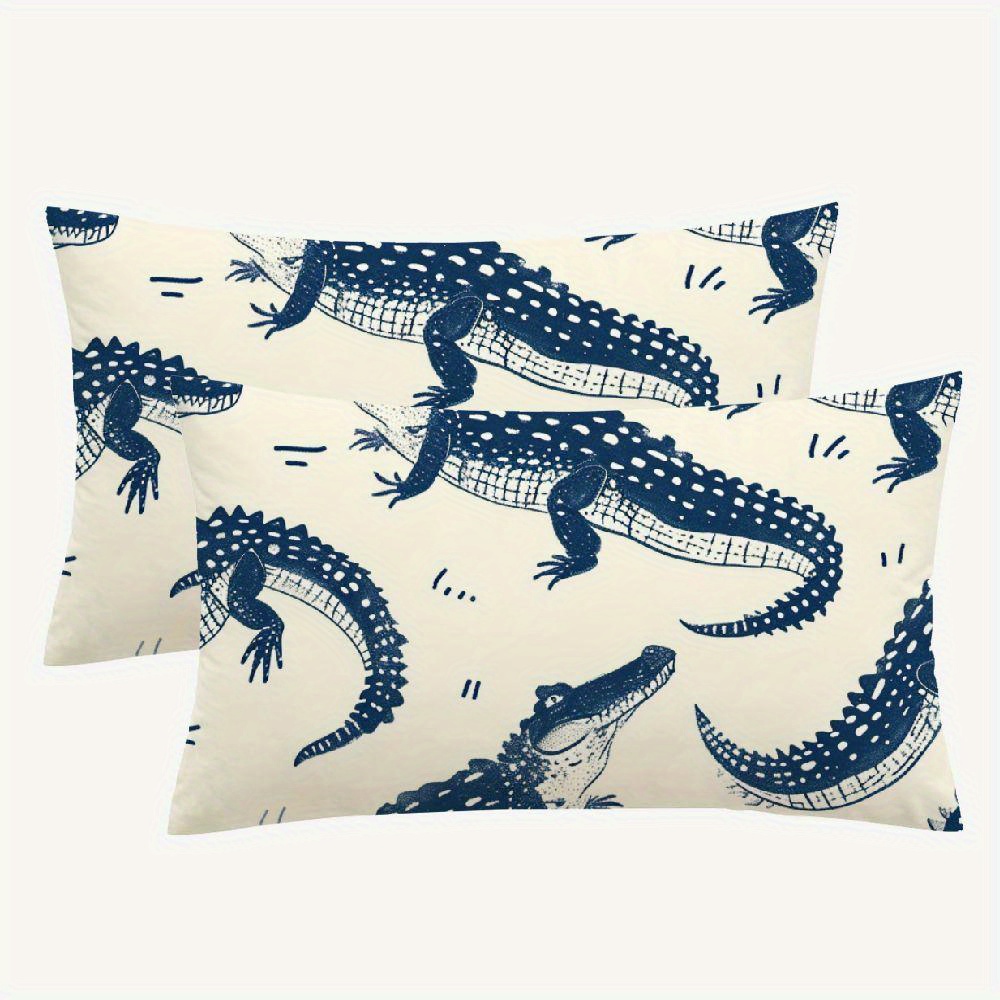 

2pcs Crocodile Print Soft Plush Throw Pillow Covers, 12x20 Inch - Home & Party Decor
