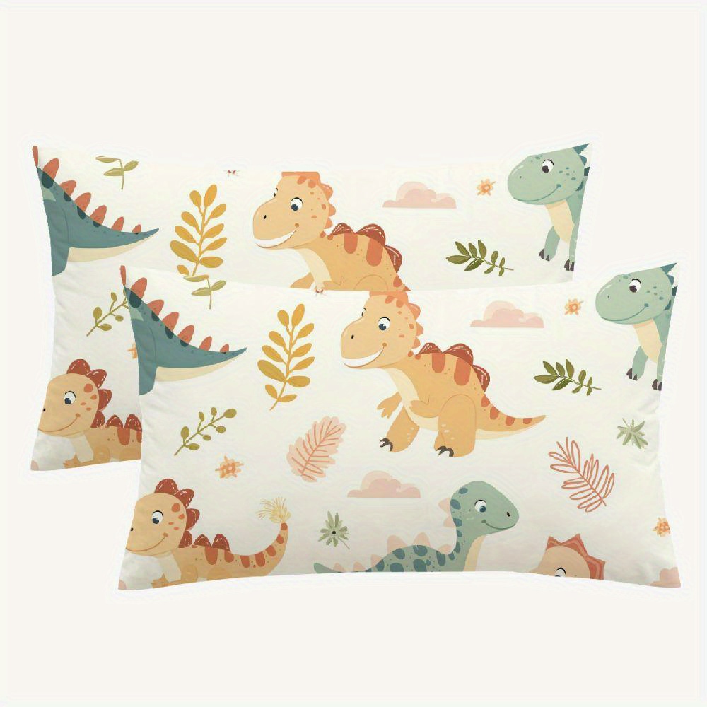 

2pcs Dinosaur Plush Pillow Covers With Zip Closure - Soft Polyester, Home & Party Decor (pillows Not Included)