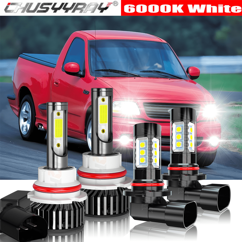 TEMU Led Headlight+fog Light Bulbs Combo 9007+9005 F150 1999-2003 80w 28000lm 6000k Cold White Plug And Play A Pack Of 4 Bulbs, Without Battery