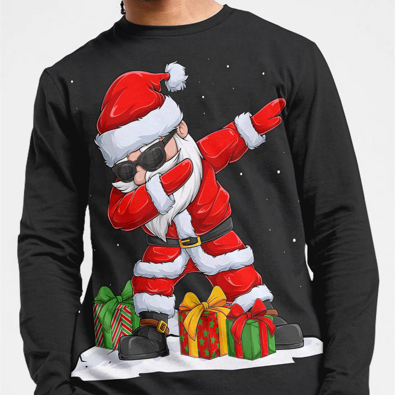 

Men's Santa Claus 3d Print Long Sleeve T-shirt - Comfortable & Casual, Fall/winter, Christmas Tshirt