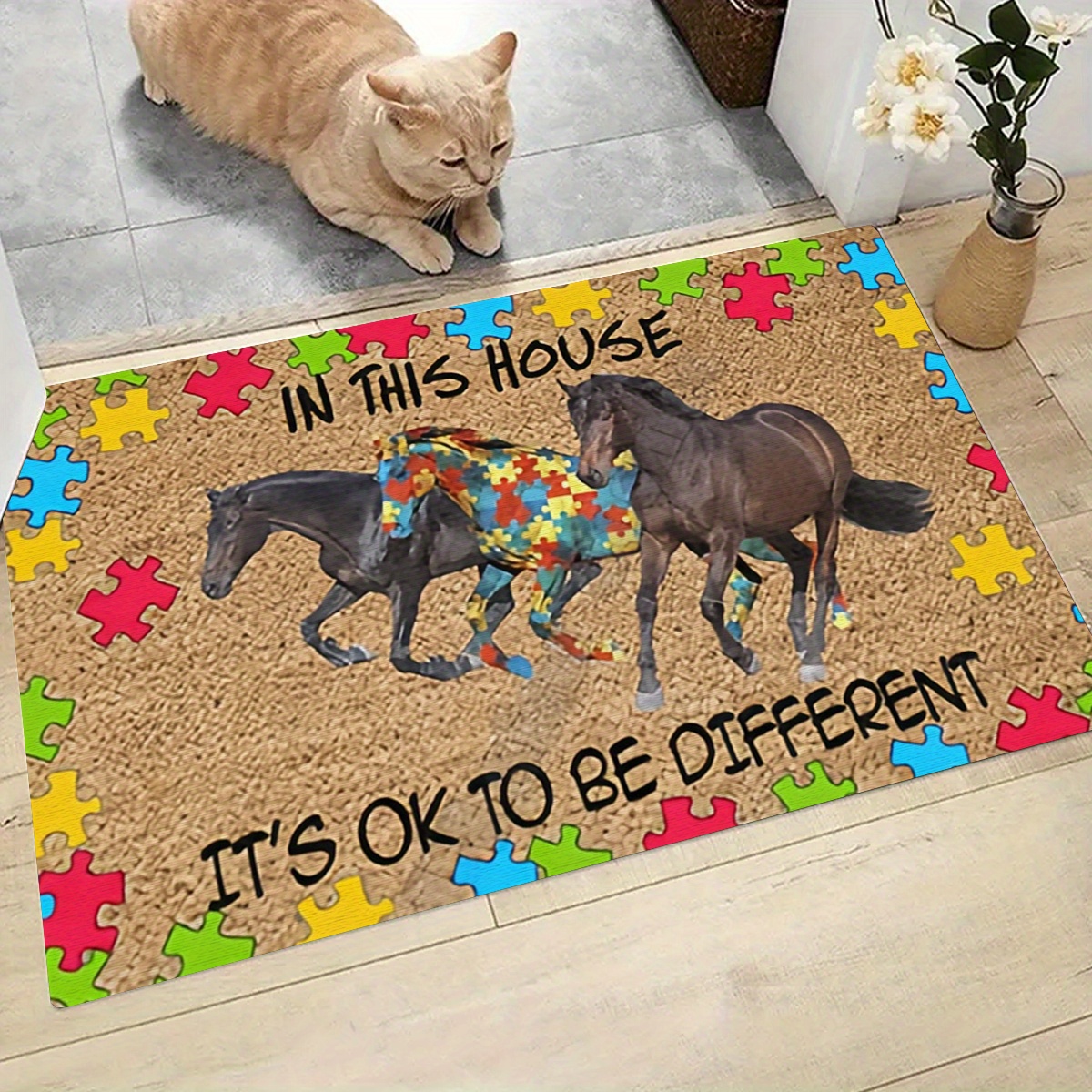 

1pc Horse Door Mat, Kitchen Mat, Dust Carpet, Entrance Mat, Bedroom, Living Room, Garden, Bathroom Floor Mat, Family Room Decoration Carpet, Terrace Mat