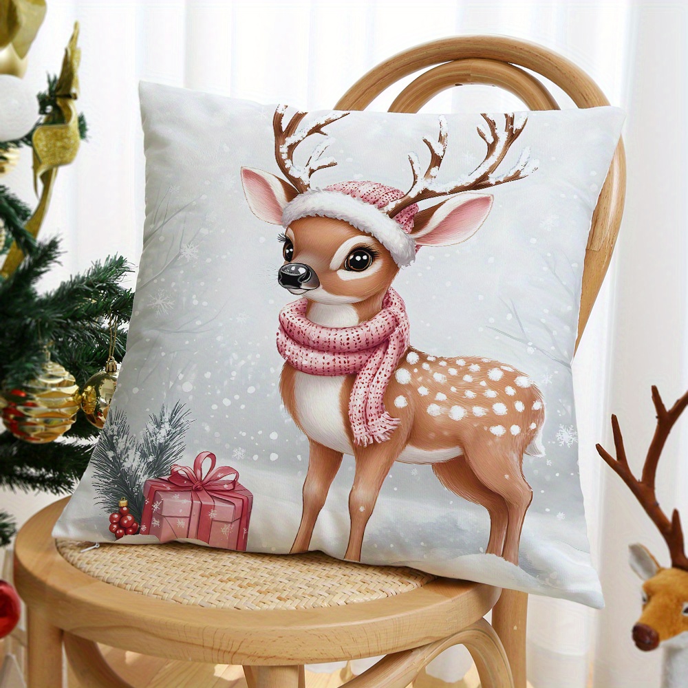 

Super Soft Christmas Deer Throw Pillow Cover - Hidden Zipper, Plush Polyester Cushion Case For Sofa, Bed, Car & Living Room Decor (pillow Insert Not Included)