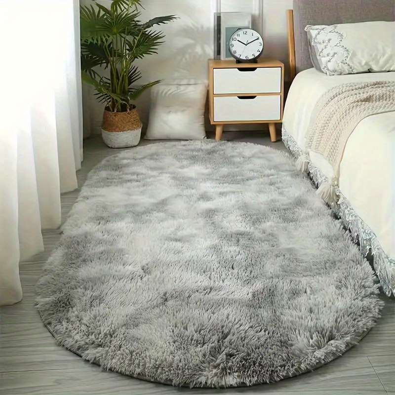 1pc plush tie dye gray black area mat non slip fluffy soft shag mat for bedroom living room entryway stain resistant decorative irregularly shaped mat   home decor rugs for living room details 1