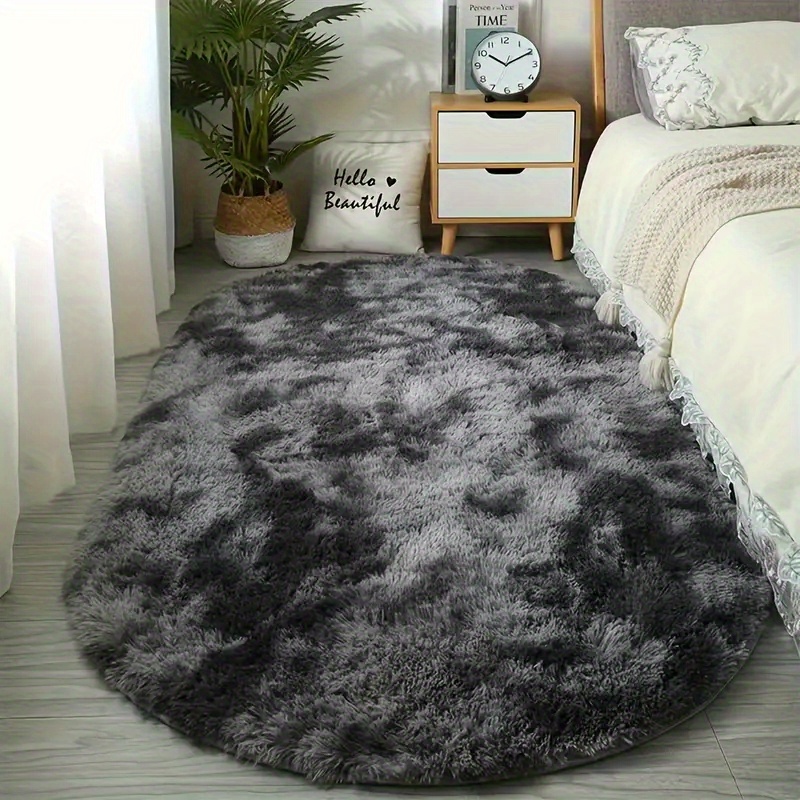 1pc plush tie dye gray black area mat non slip fluffy soft shag mat for bedroom living room entryway stain resistant decorative irregularly shaped mat   home decor rugs for living room details 2