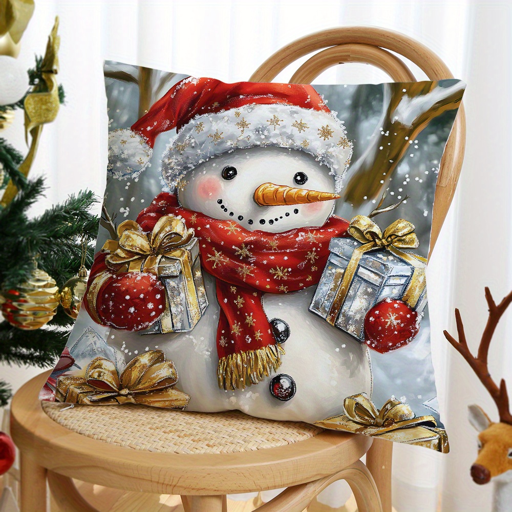 

Super Soft Snowman Christmas Throw Pillow Cover - Hidden Zipper, Plush Polyester Cushion Case For Sofa, Bed, Car & Home Decor (pillow Insert Not Included)