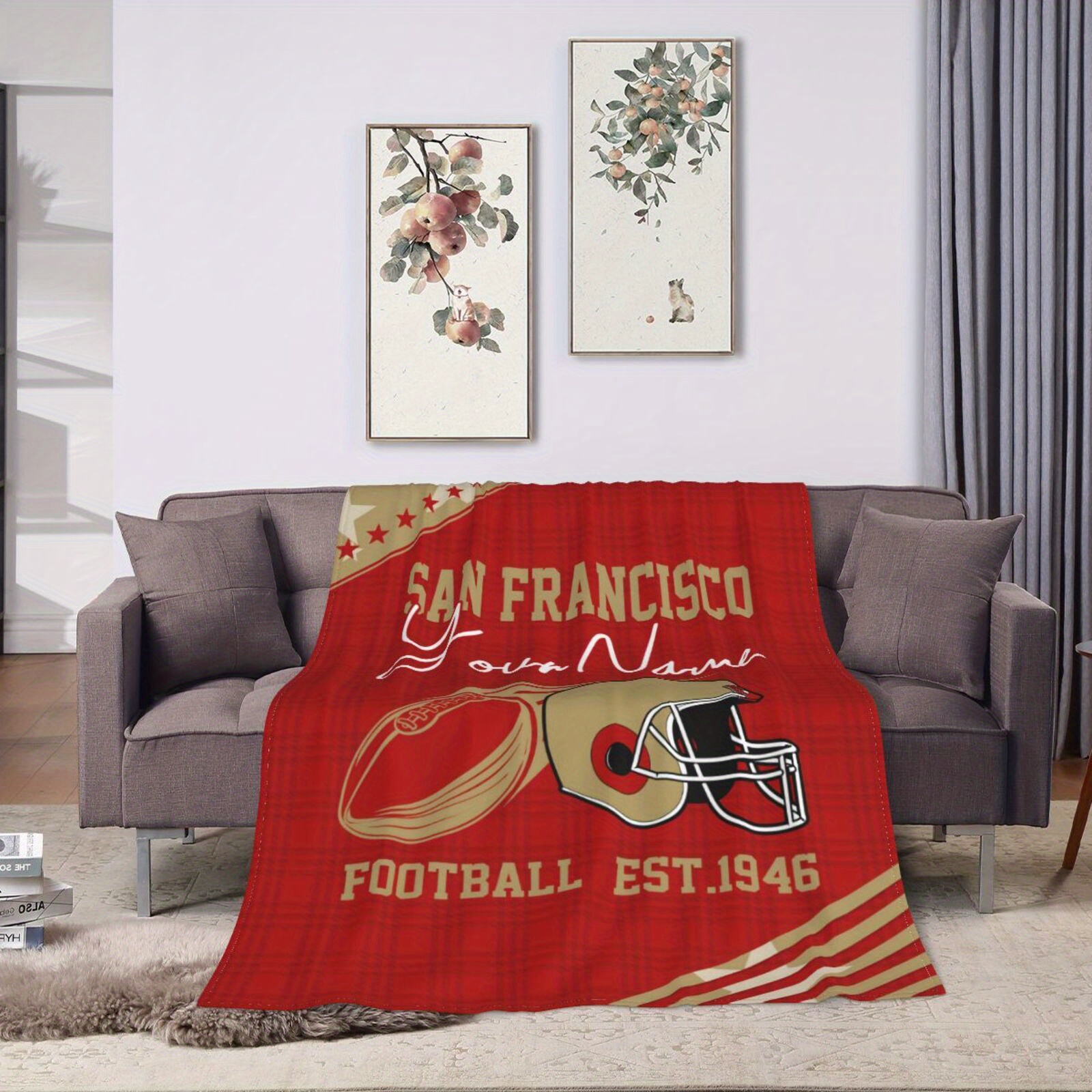 

Customizable San Football Fan Blanket - Personalized Name, Soft Flannel Throw For Sofa, Bed, And Living Room Decor