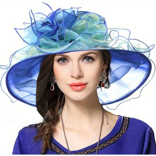 elegant floral wide brim womens church wedding tea party hat exquisite organza fabric inspired with delicate floral patterns formal occasions