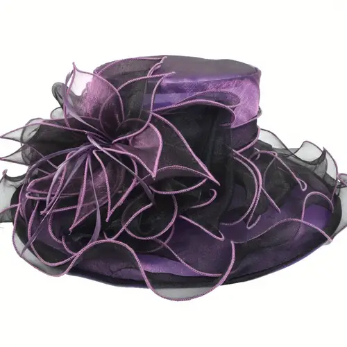 elegant floral wide brim womens church wedding tea party hat exquisite organza fabric inspired with delicate floral patterns formal occasions