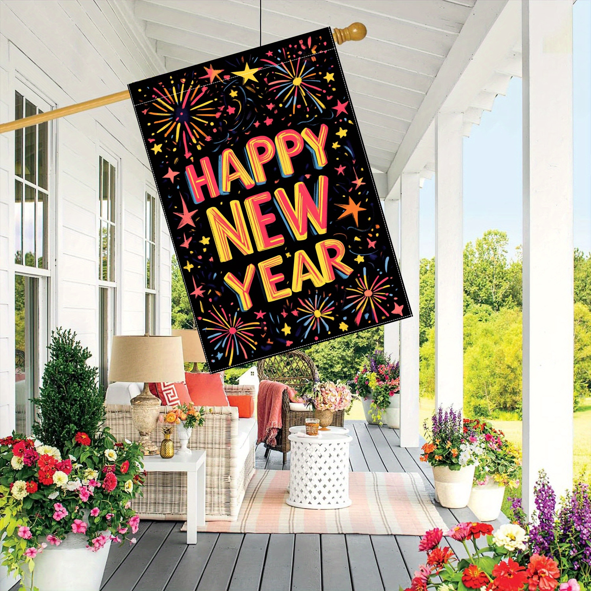 

Happy New Year Double-sided Garden Flag - 28x40 Inches, Polyester, Outdoor Yard & Lawn Decor