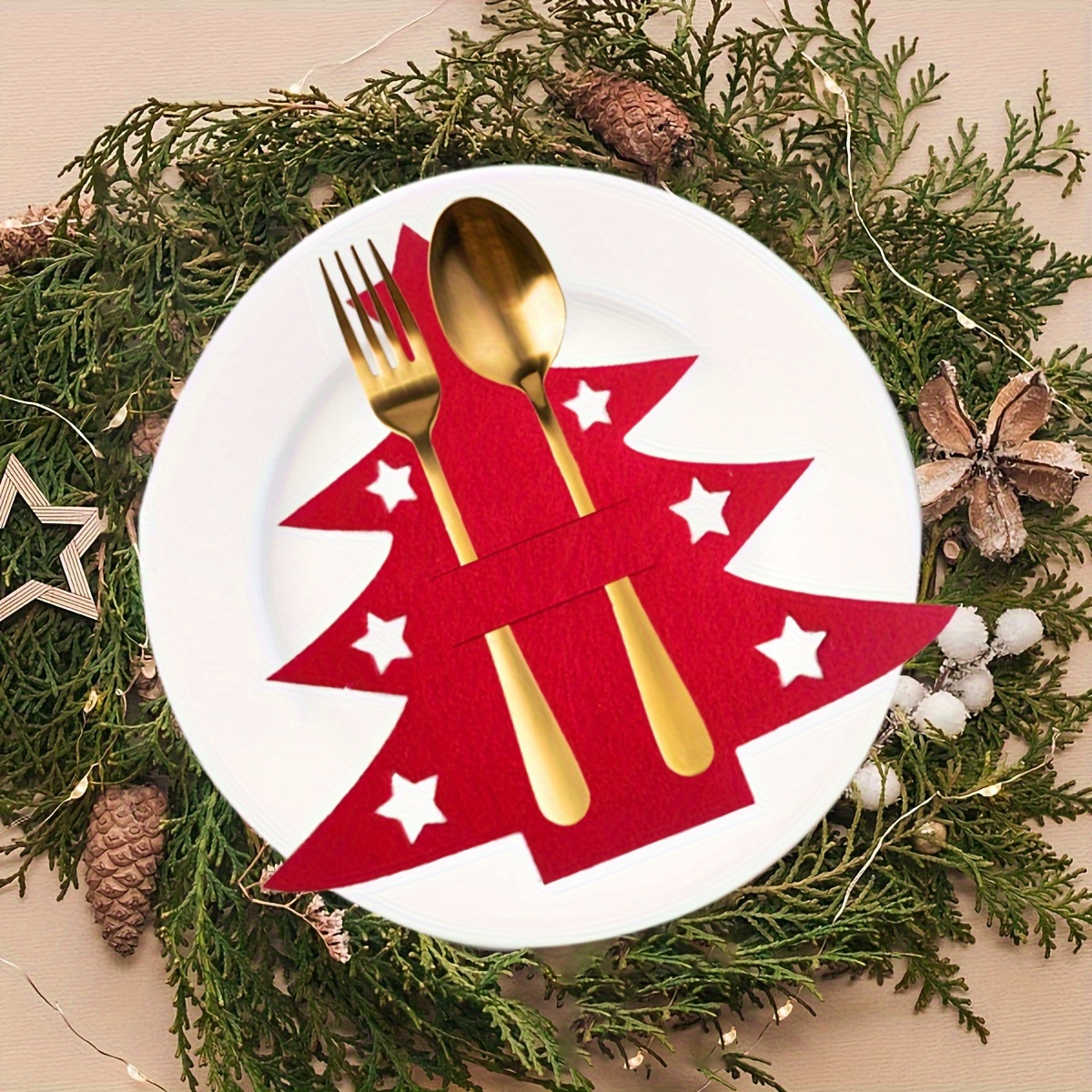 Lot De 20 Porte-couverts De Noël En Feutre - Forme Sapin, 21x17 Cm, Décoration De Table Festives - 6