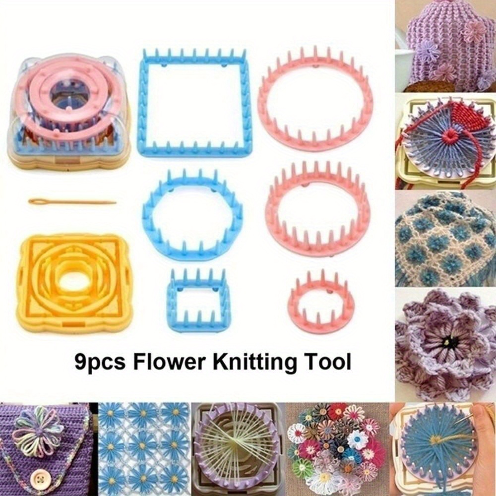 

9pcs Diy Knitting Set, Color Flower Daisy Pattern Maker, Hand Weave Wool Yarn Kit For Home Decor