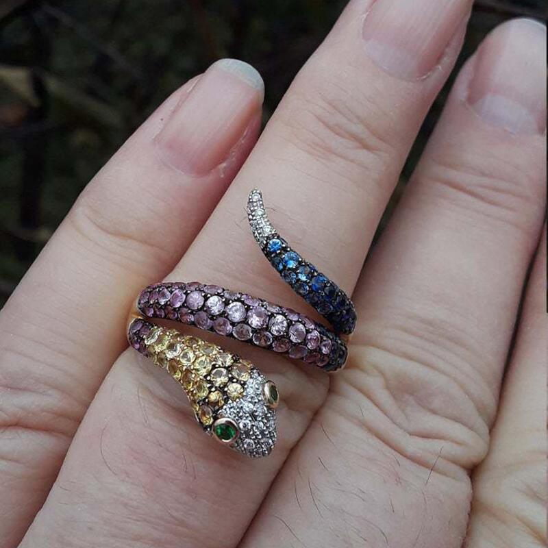 

1pc Simple Snake Animal Set Rhinestones Fashion Wind Copper Multicolor Ring Men Woman Size 6