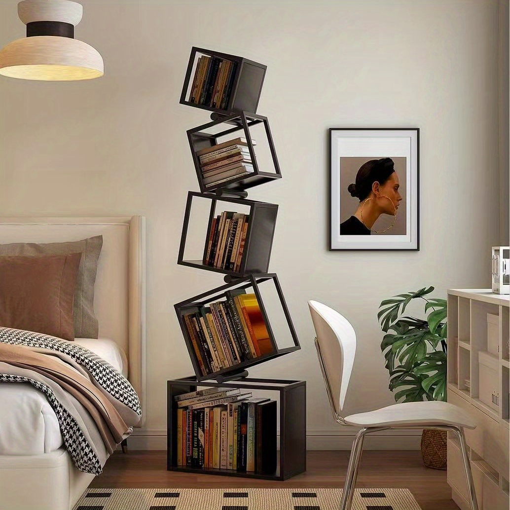 Modern Geometric Iron Bookshelf - Multi-Layer Corner Bookcase for Office & Home Decor, No Assembly Required