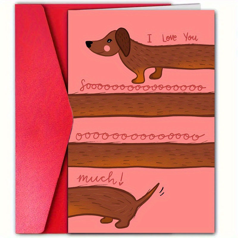 

1 Pc Valentine's Day Greeting Card With Envelope, Love You So Much Dachshund Design, Paper Card For Anyone, Romantic Gift For Husband, Wife, Boyfriend, Girlfriend - Versatile