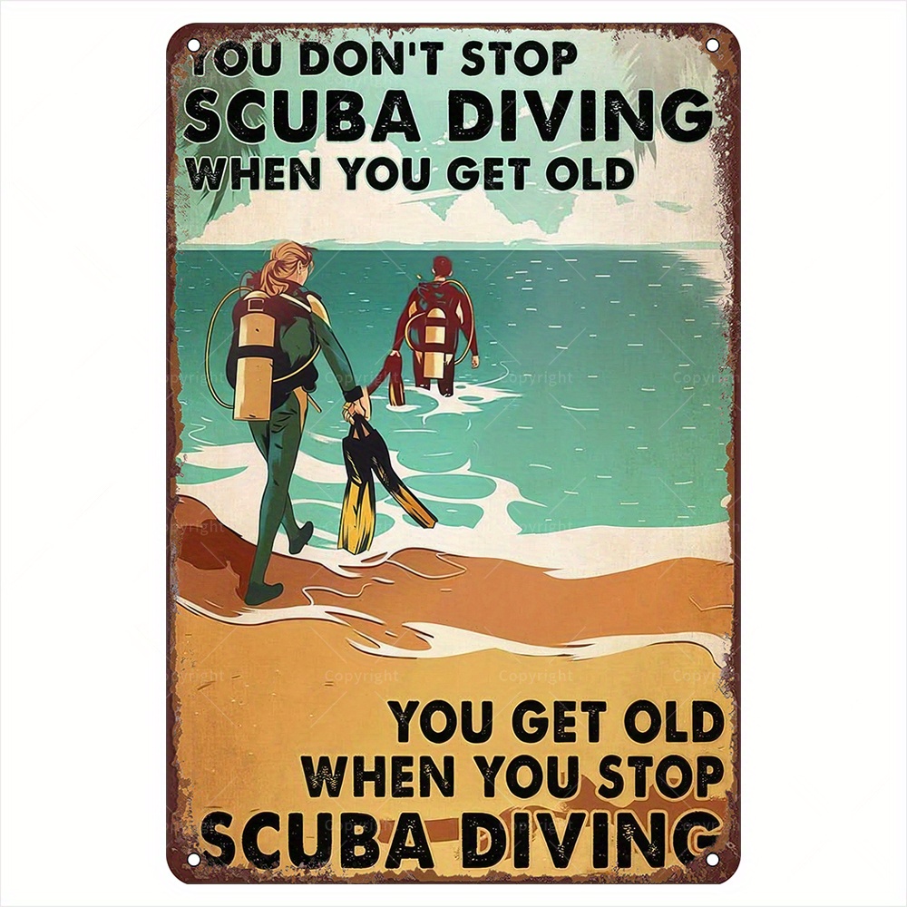 TEMU 2D, Letrero de hojalata metálico vintage de buceo - de pared retro de buceador sin , Decoración con de buceo , Regalo para buceadores -