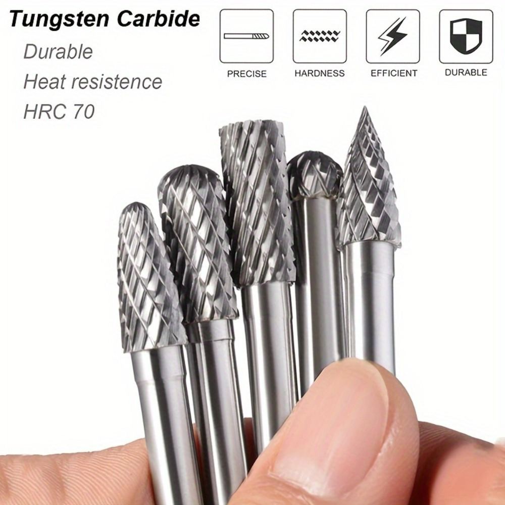 

10pcs Carbide Rotary Burr Set - Steel Engraving & Milling Cutter Bits For Diy Woodworking, Metal Carving, Drilling, And Polishing - Cutting Tools