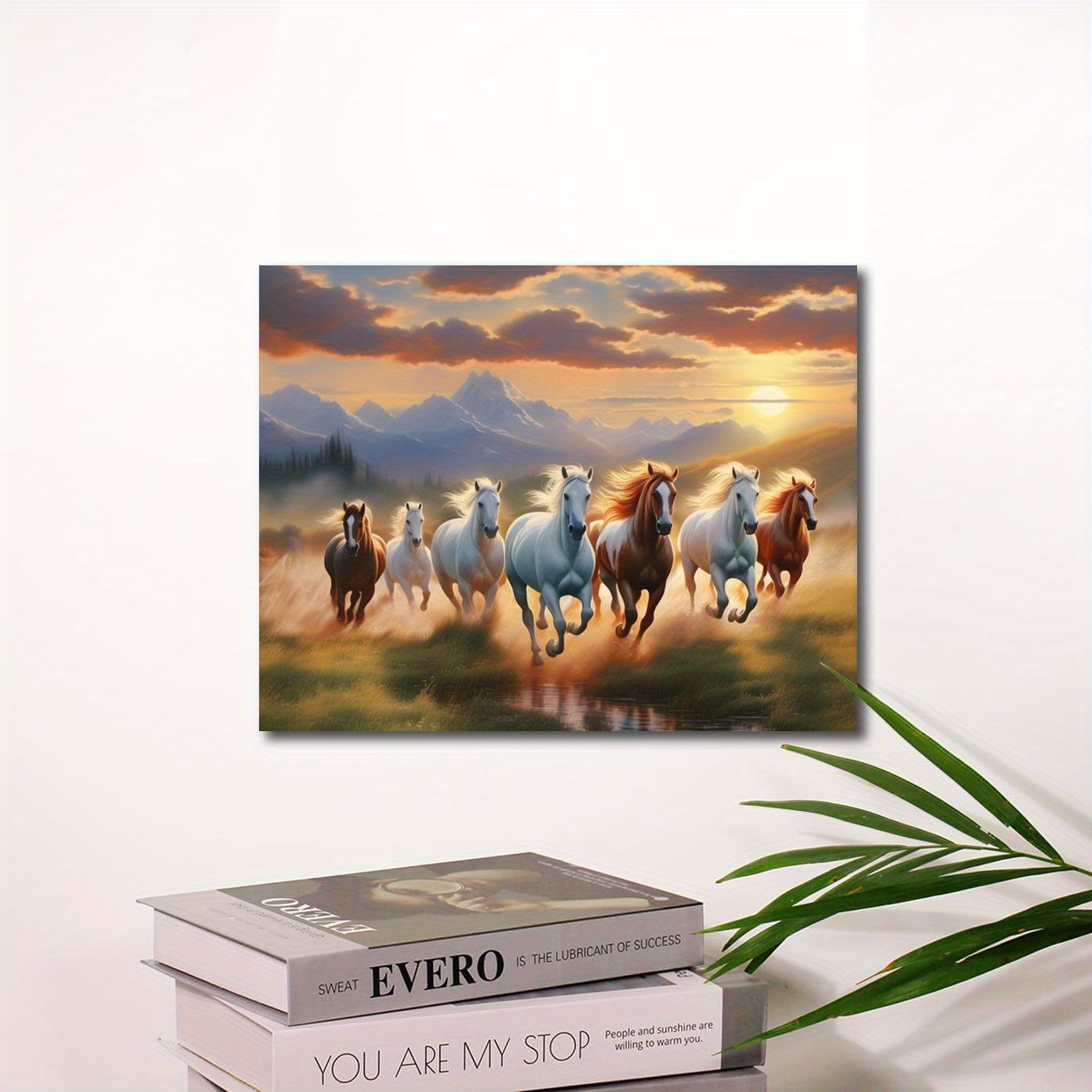 

1pc Vastu Horses Wooden Frame- Decor For , & - 11.8x15.7 Mounted Painting