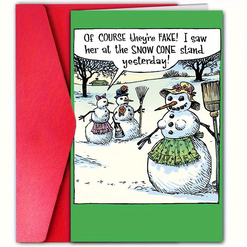 

1pc, Humorous Snowmen Christmas Greeting Card With Envelope, Paper, Universal Recipient, Witty Holiday Humor, Festive Illustration, Ideal For Family, Friends, Siblings, Comical Seasonal Sentiment