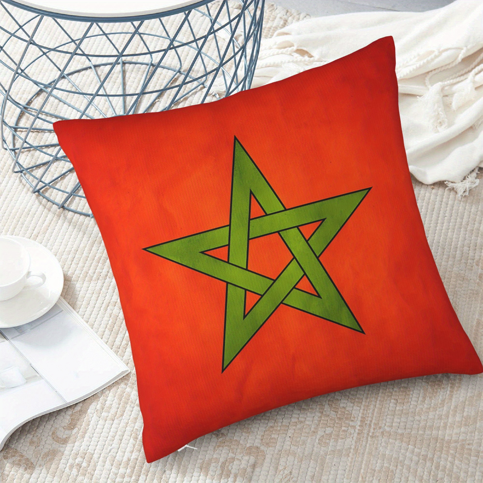 

1pc Double-sided Vintage Moroccan Flag Design Cushion Cover, 18x18 Inch, Non-woven Polyester Fabric, Zippered Closure, Machine Washable For Home And Living Room Decor, No Insert Included