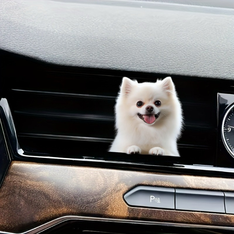 

Chic Pomeranian Dog Car Vent Clip Air Freshener - Acrylic Aromatherapy Diffuser With Scented Pads, Stylish Auto Interior Accessory