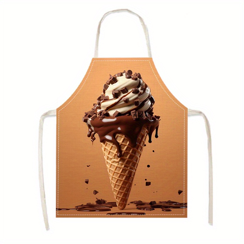 

1pc Linen Ice Cream Cone Apron - Durable, Adjustable, Woven, Fun & Practical Chef's Apron For Cooking, Baking, Home Cleaning, Household Chores - Perfect For Parties, Events, And Gifts